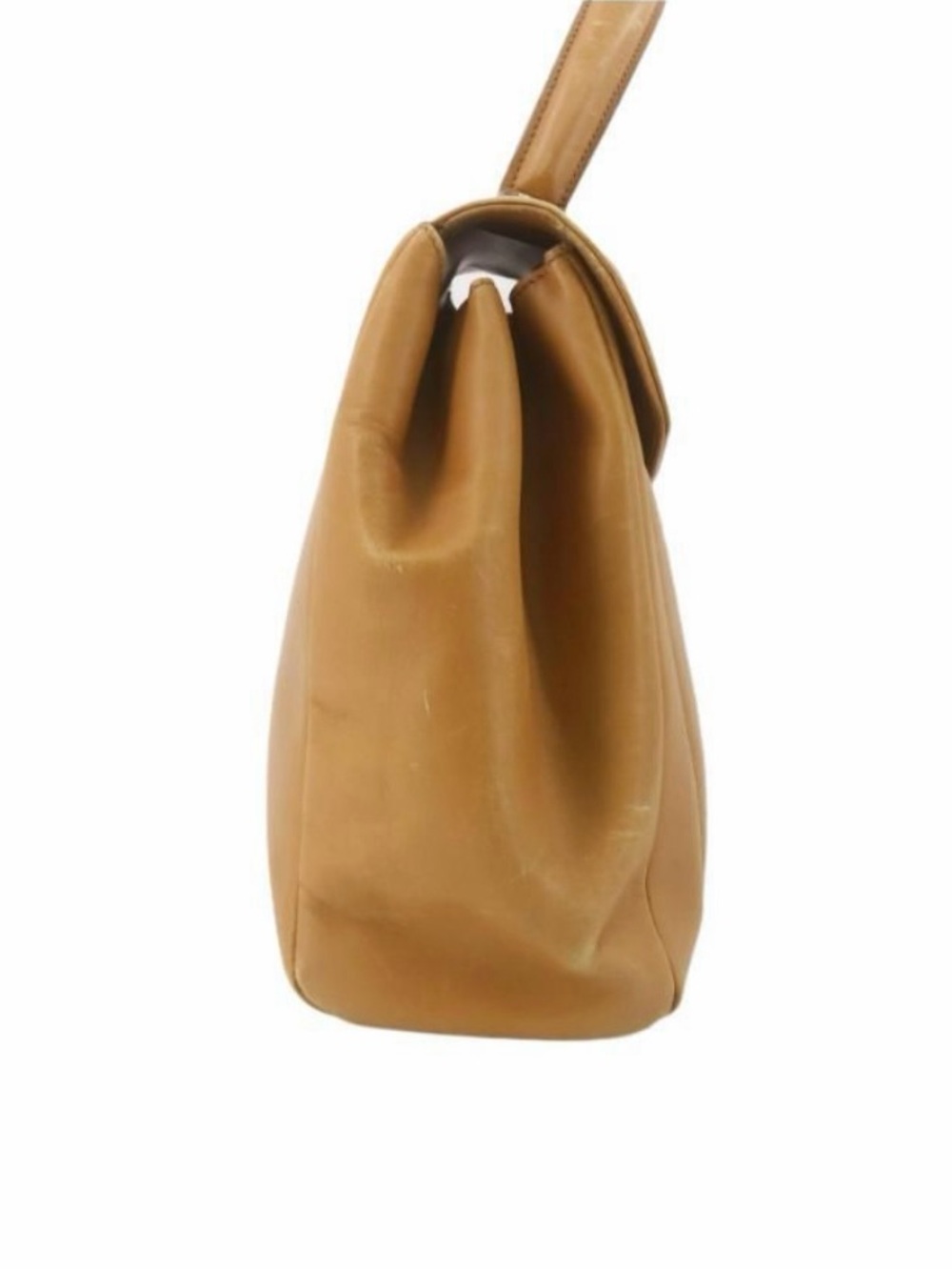 Vintage Ferragamo Camel Leather Pushlock Handbag - Picture 4 of 14
